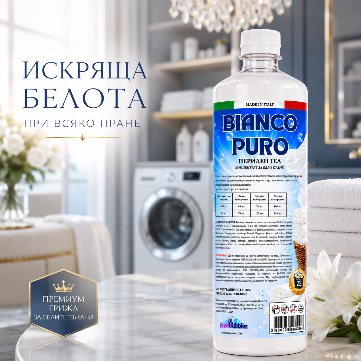 Перилен гел за бяло пране - Bianco Puro