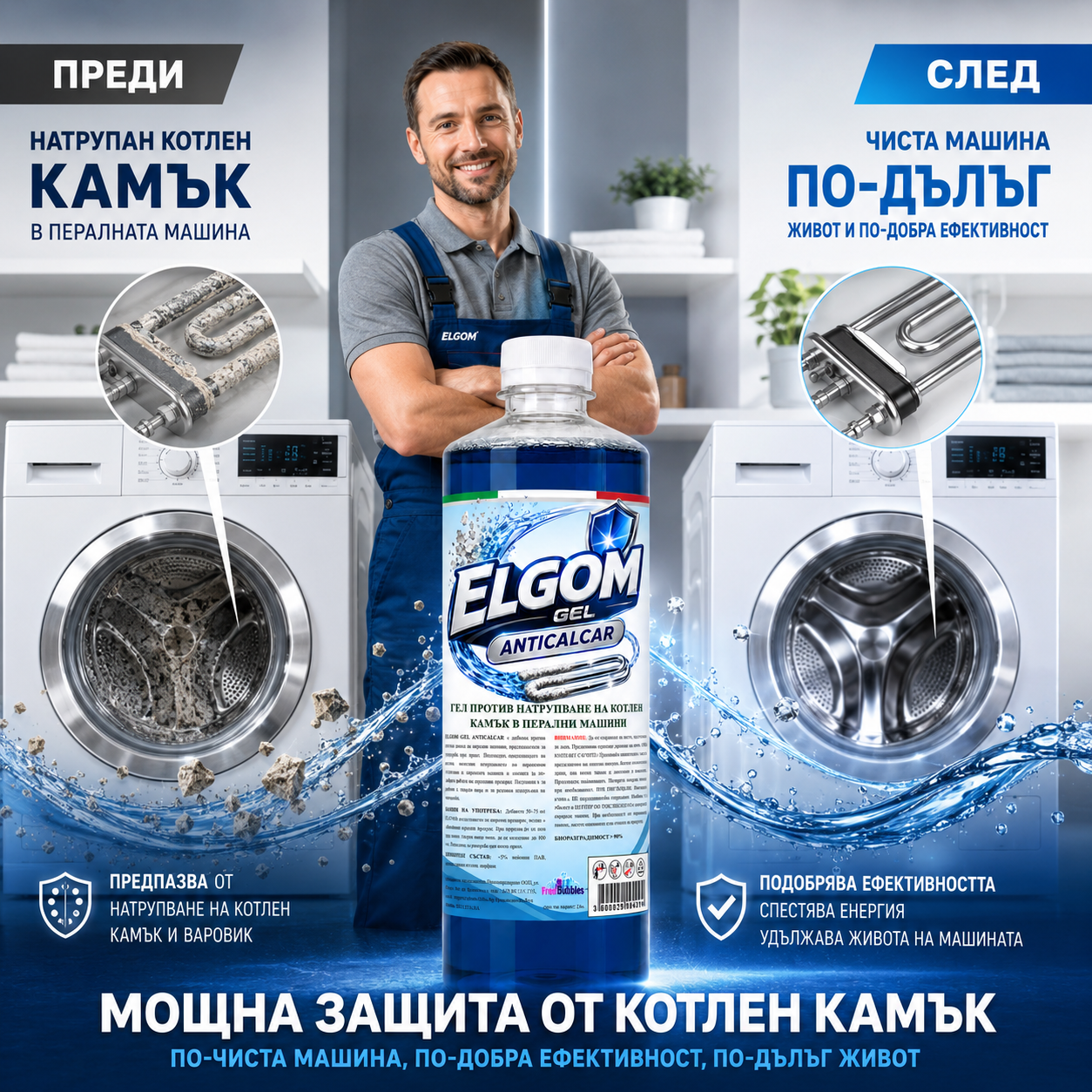 Elgom – гел против натрупване на котлен камък в перални машини