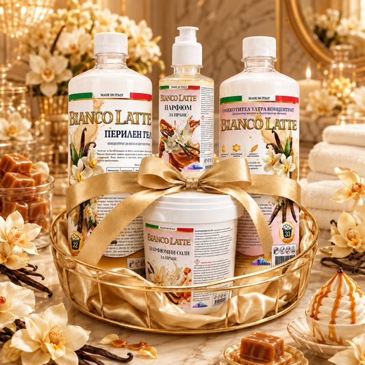 Bianco Latte комплект за пране – перилен гел, омекотител, парфюм и соли
