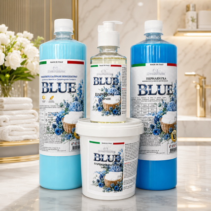 Blue комплект за пране – перилен гел, омекотител, парфюм и соли
